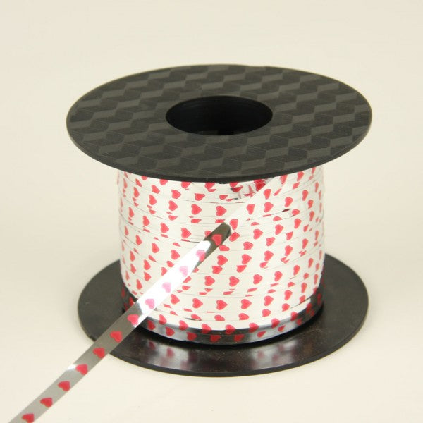 CURLY RIBBON 500YD MET HEARTS