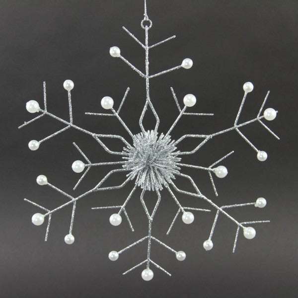 10.5"PEARL SNOWFLAKE ORNA A25