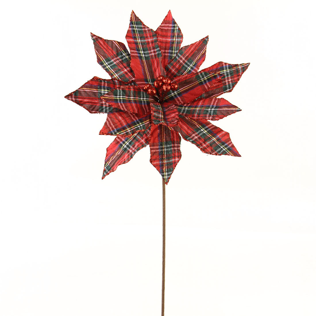 20"PLAID POINSETTIA STEM