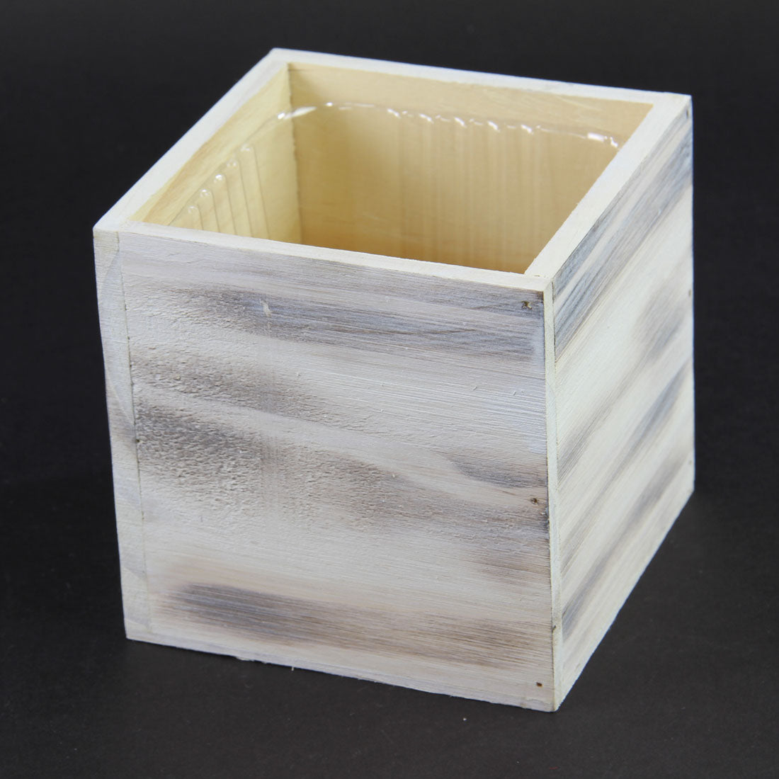 5"WOOD PLANTER WHITE WASH