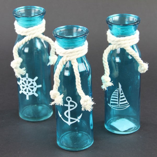7.75"BLUE GLASS VASE W/ROPE