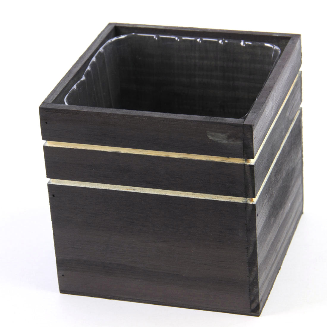 6"WOOD PLANTER BLACK/STRIPE