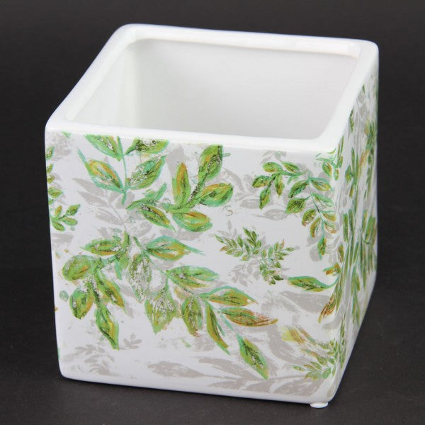 4.5"SQ.LEAF CERAMIC POT