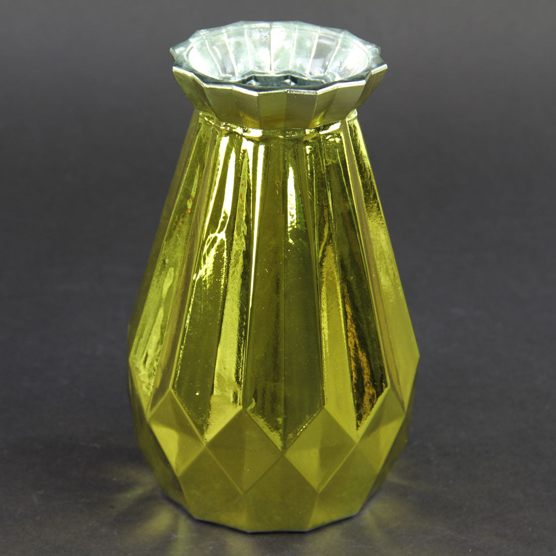 7"BRASSY GEO DSGN GLASS VASE