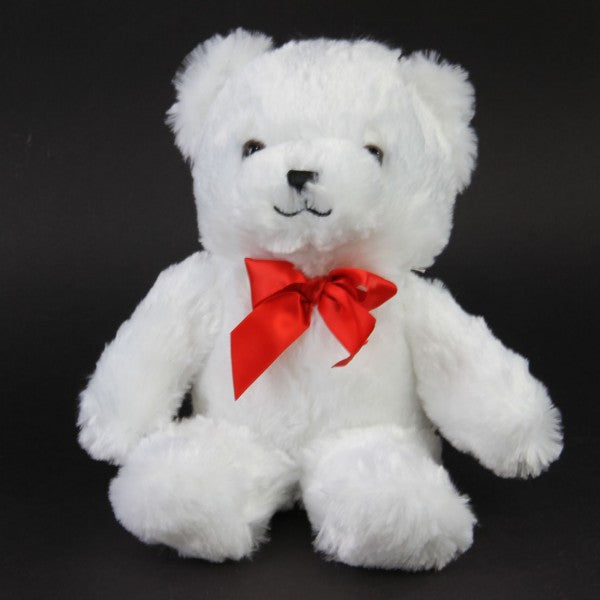 SM.WHITE BEAR W/RED BOW